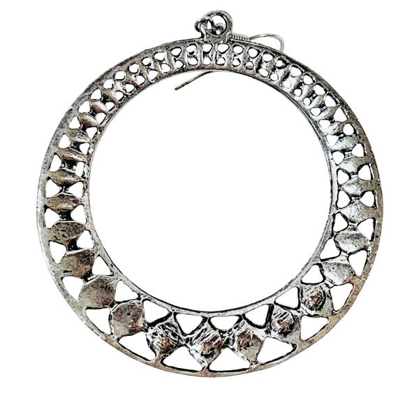 Vintage Silver Tone Big Time Large Round Earrings Rhinestone Jewelry 2" - Picture 3 of 7